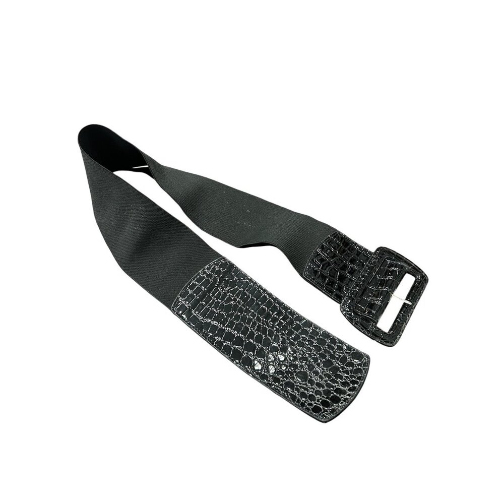 Lake Shore Drive Elastic Croc-Embossed Leather Belt Size L Rectangular Buckle